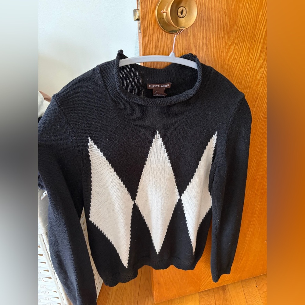 Elliott Lauren Black Sweater with White Diamond Motif